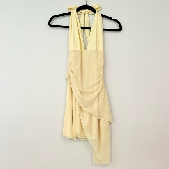 SHEIN Dresses & Skirts - SHEIN Women’s Yellow Halter Backless Mini Dress with Drape and Bow Details